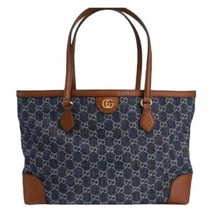 Gucci Jean Blue and Brown Monogram Tote